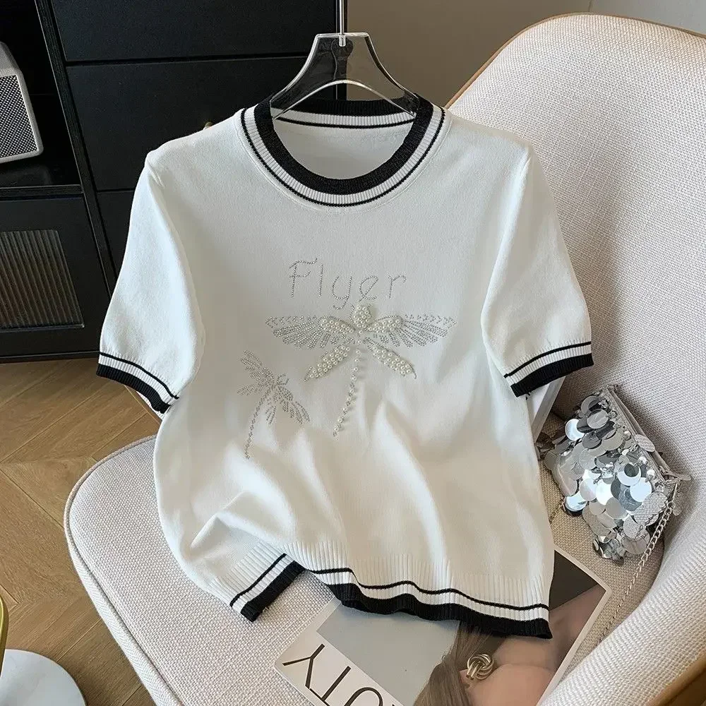 2024 женский вязаный свитер премиум-класса контрастного цвета с круглым вырезом