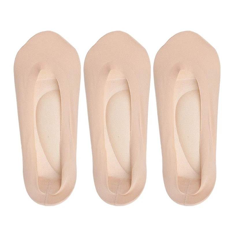 

3 Pairs 3D Women Socks Invisiable Sponge Ice Silk Ladies No Show Socks Non-slip