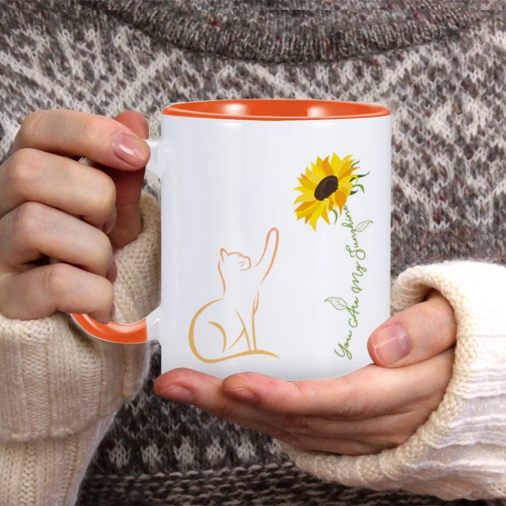 Кофейные кружки с милым котом и подсолнухом принтом You Are My Sunshine керамическая