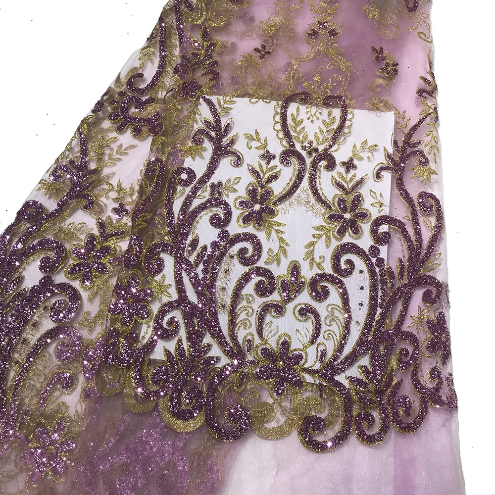 

Multicolor Popular Shiny Sequins Mesh Lace Glitter Tulle Fabric African Nigerian Women Bright Dresses Net Cloth Garment Material