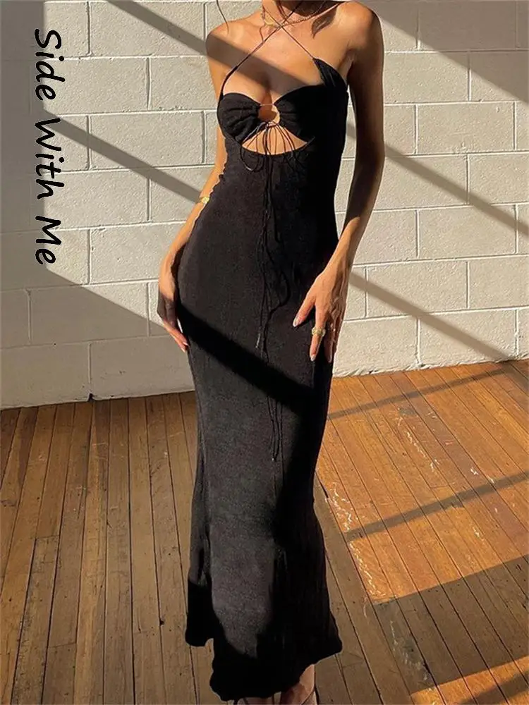 

Женское облегающее платье МИДИ Side with Me, черное платье с открытой спиной и лямкой на шее, Клубное платье для вечерние, лето 2022