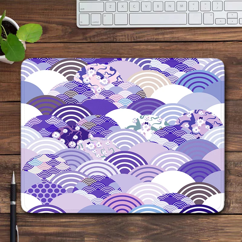 

Japanese Art Mouse Pad Kawaii Purple Sakura Desk Mat Japan Wave Small Mousepad Gamer Accessories Mouse Mat Rubber Deskpad