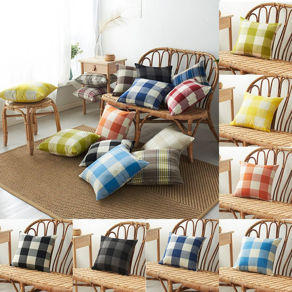 

Modern 45*45cm Pillowslip Cotton Linen Pillow Cover Sofa Throw Pillow Cover Plaid Pillowcase Nordic Home Decor Cushion Cover