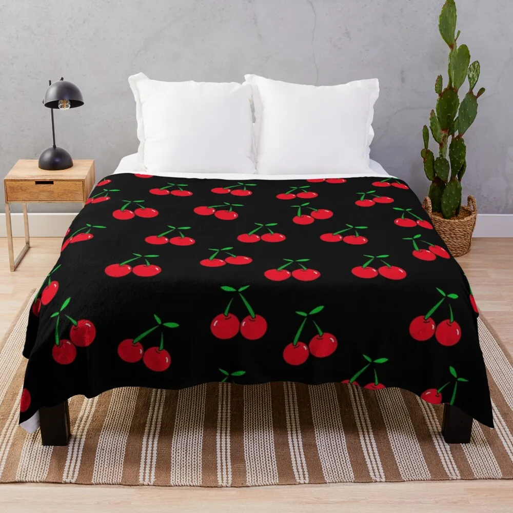 

Cherries 2 (on black) Throw Blanket Nap blanket luxury blanket luxury designer blanket