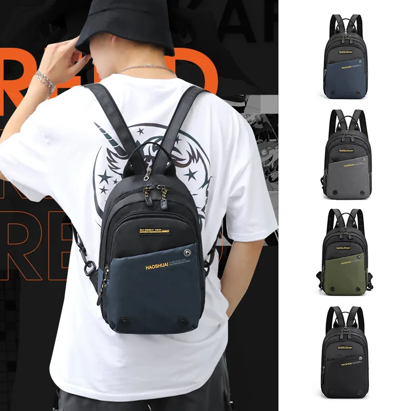 Solid Color Waterproof Nylon Fabric Multifunctional Men's Chest Bag Ultralight Backpack Casual Fashion Double Zipper Men's Bags
