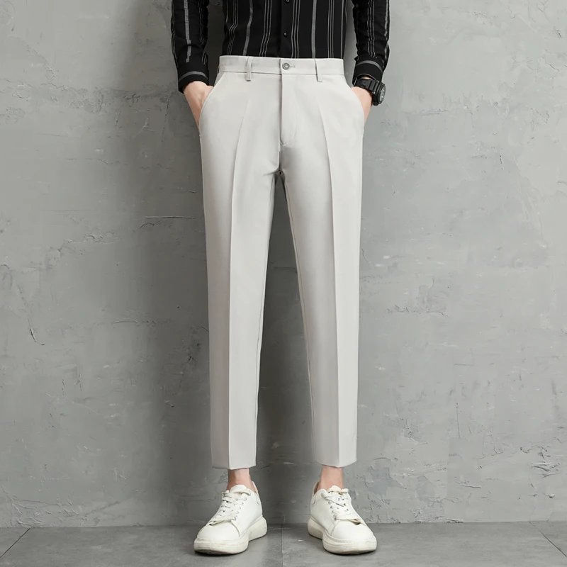 Летние облегающие укороченные брюки для мужчин новинка 2024 драпированные из