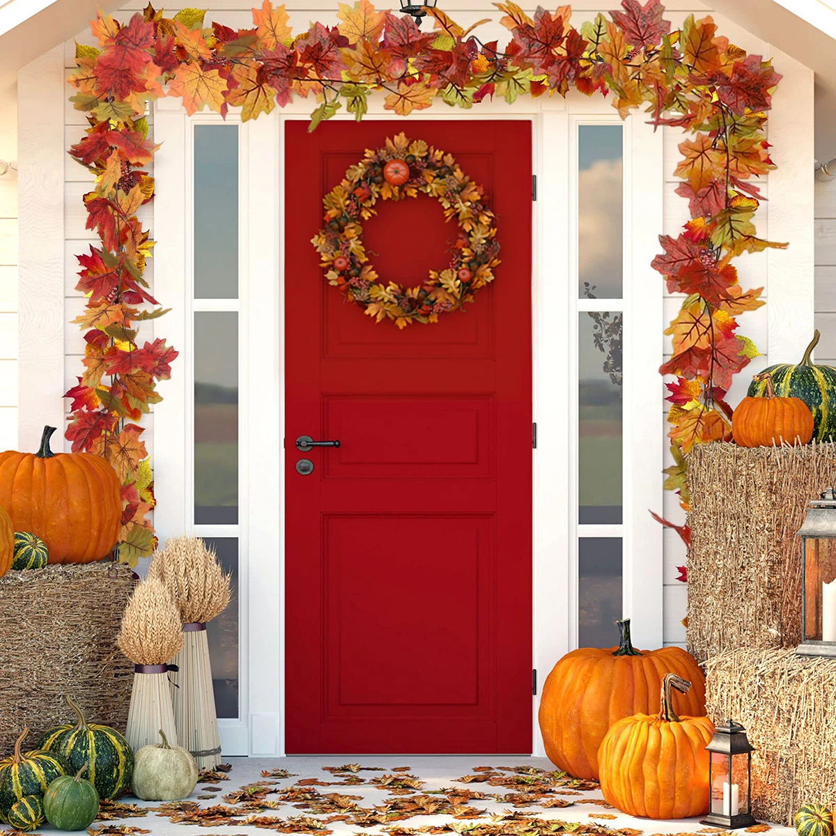 

1 шт. 2 м искусственная Осенняя гирлянда с кленовыми листьями, Осеннее подвесное растение для дома, сада, настенная дверь, фон для камина, Свадебный декор