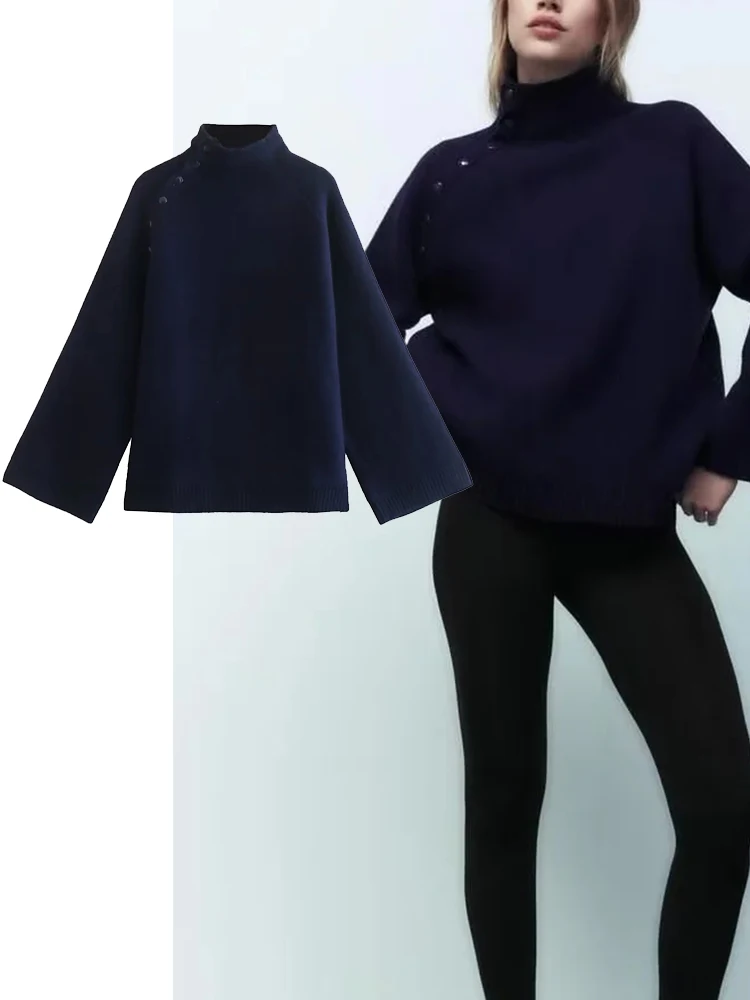 

Женский трикотажный свитер с пуговицами и длинным рукавом