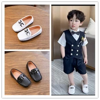 kids dress shoes for boys baby loafers fashion metal buckle flats pu leather non slip soft bottom boat shoes moccasin of toddler