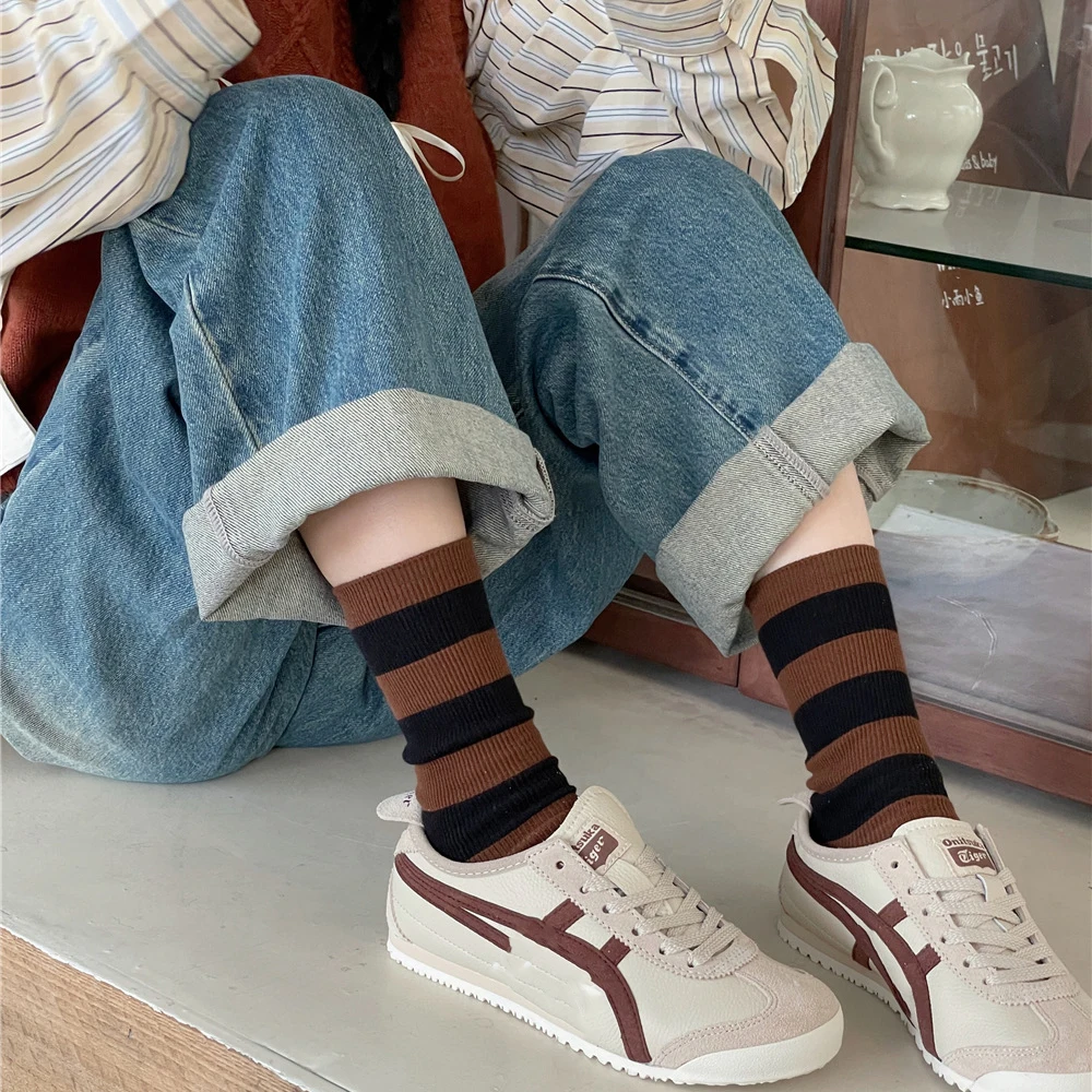 

Осенне-зимние теплые толстые полосатые носки в японском стиле школьные короткие чулки до щиколотки женские термомодные спортивные высокие длинные носки