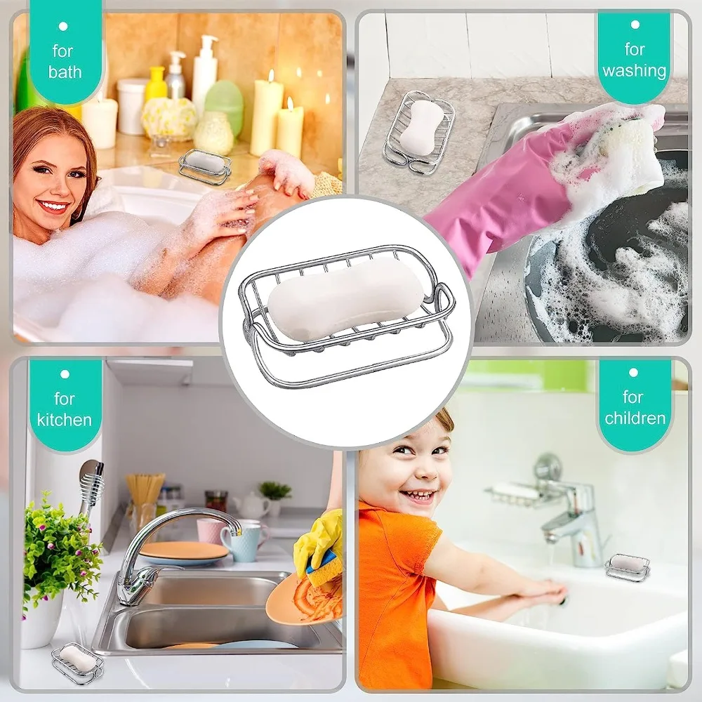 

Stainless Steel Soap Dish Self Draining Rust Proof Shelf Tray Durble Easy to Clean Sponge Holder