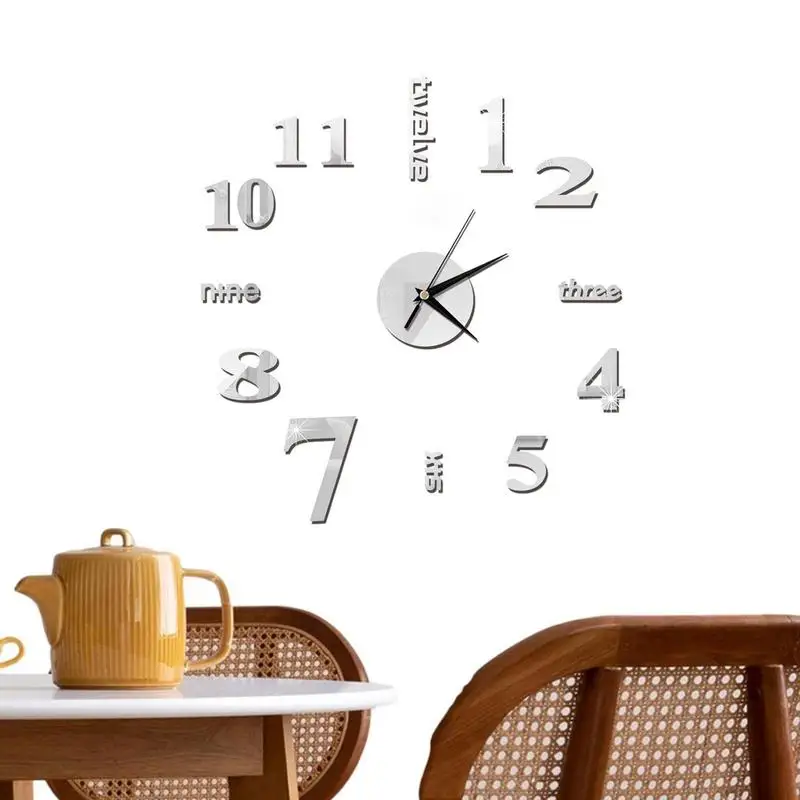 

Large DIY Wall Clock Modern 3D Wall Clock With Mirror Numbers Stickers For Home Decorations Office Decorations