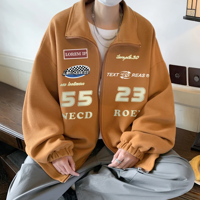 

Japanese Causual Mens Cardigan Jacket Anime Turndown Collar Sweater Youth Varsity Jacket Zipper Closure Harajuk Streetwear Coats