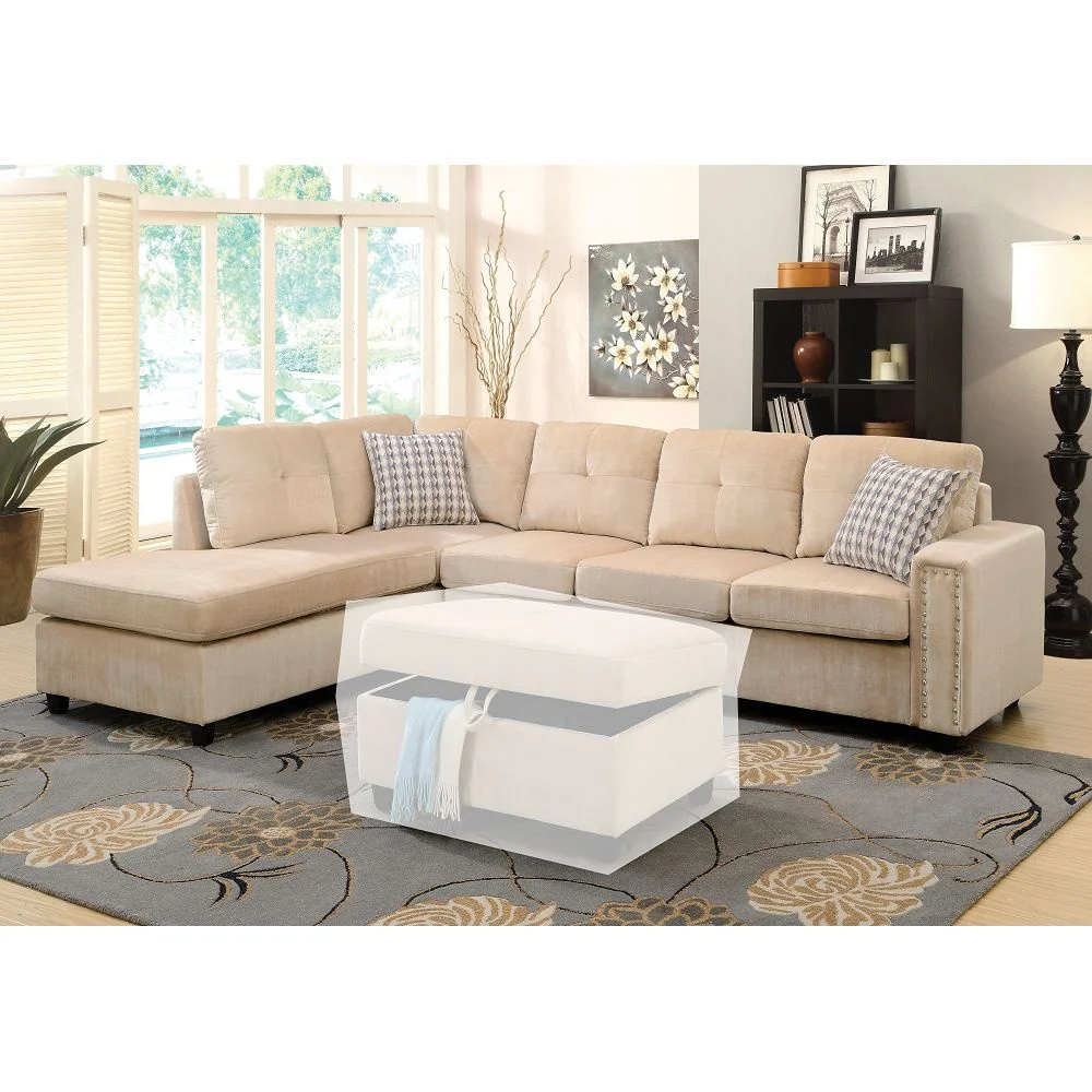 

Belville Sectional Sofa w/Pillows in Beige Velvet 52705