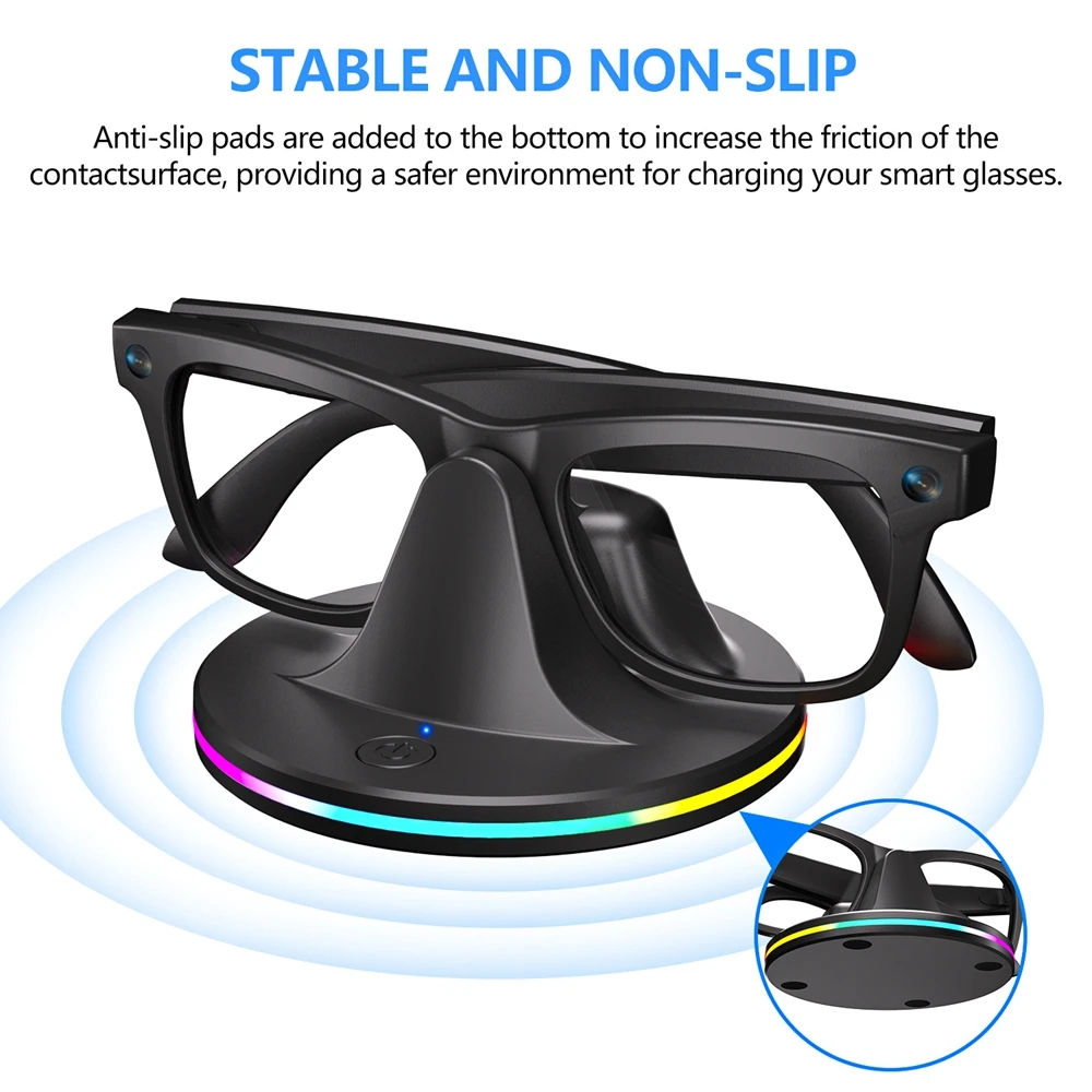 Подставка для зарядного устройства Rayban Meta Smart AI Glasses Мини-зарядная станция WayfarerSkylerHeadliner с кабелем типа C и RGB-подсветкой (art.: 3920d299b88fc) - 3920d299b88fc