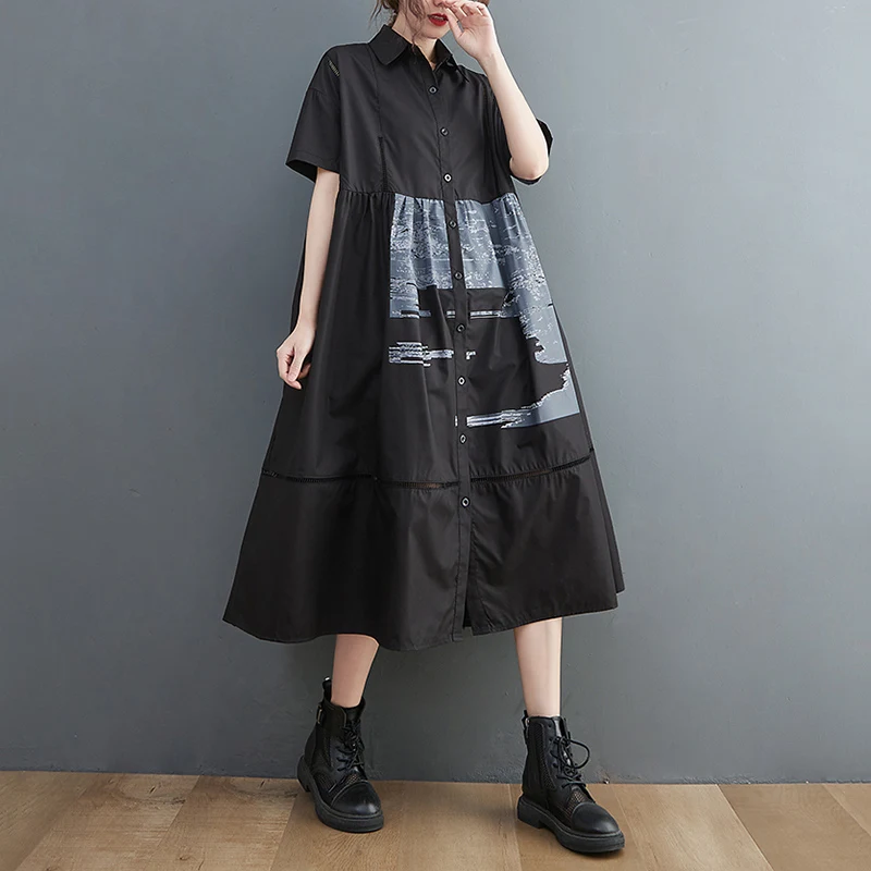 

Женское винтажное платье на шнуровке, Черное Длинное свободное Повседневное платье с коротким рукавом, Элегантная Модная одежда в стиле пэ...