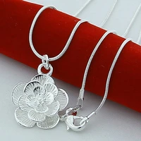 925 sterling silver rose flower pendant necklace womens wedding jewelry