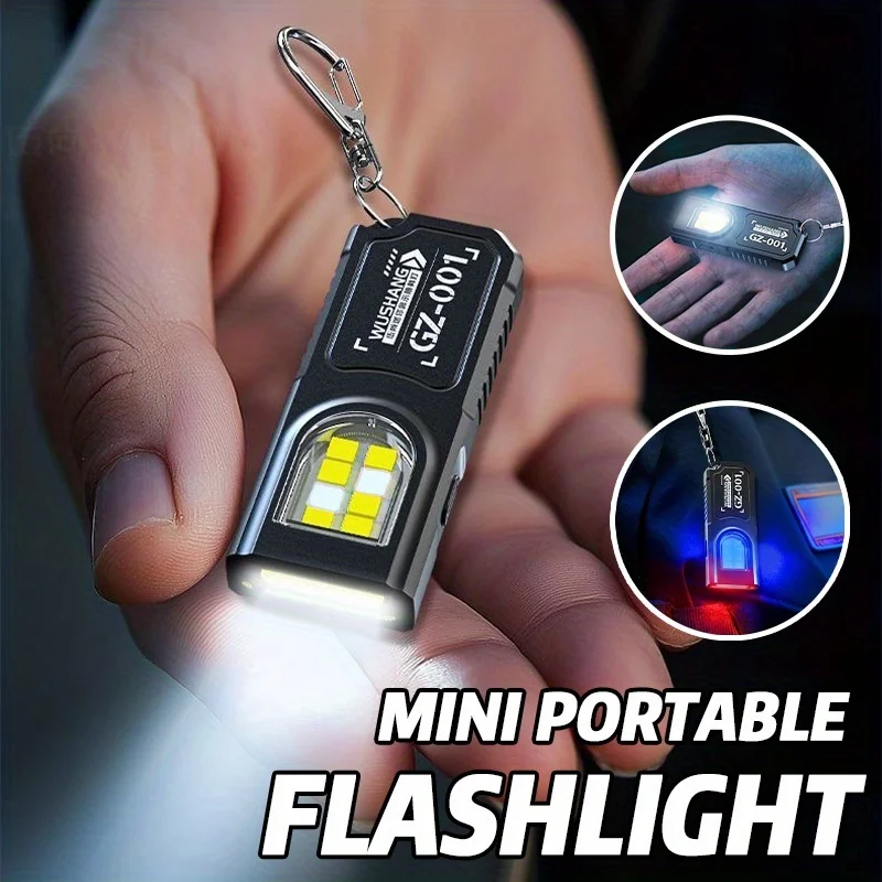 Фото Мощный мини-фонарик COB LED на брелоке, перезаряжаемый через USB-C, водонепроницаемый, для кемпинга, прогулок, карманный фонарь №1