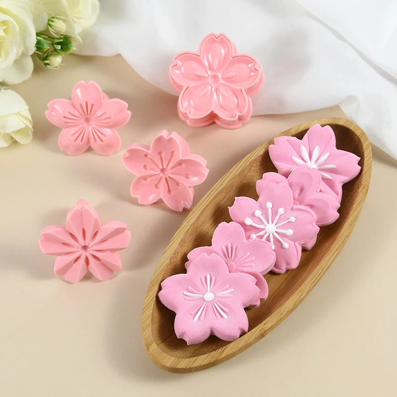 

5pcs/set Sakura Cookie Mold Stamp Biscuit Mold Cutter Pink Cherry Blossom Embossing Floral Mold DIY Fondant Kitchen Baking Tools