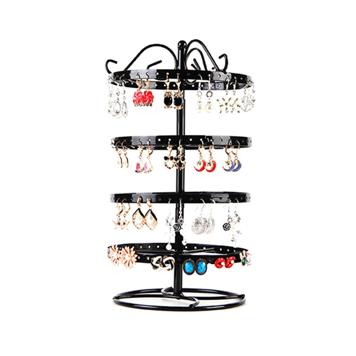 

Wrought Iron Four-Story Rotating Jewelry Rack Jewelry Rack Earring Earring Bracelet Display Rack Black