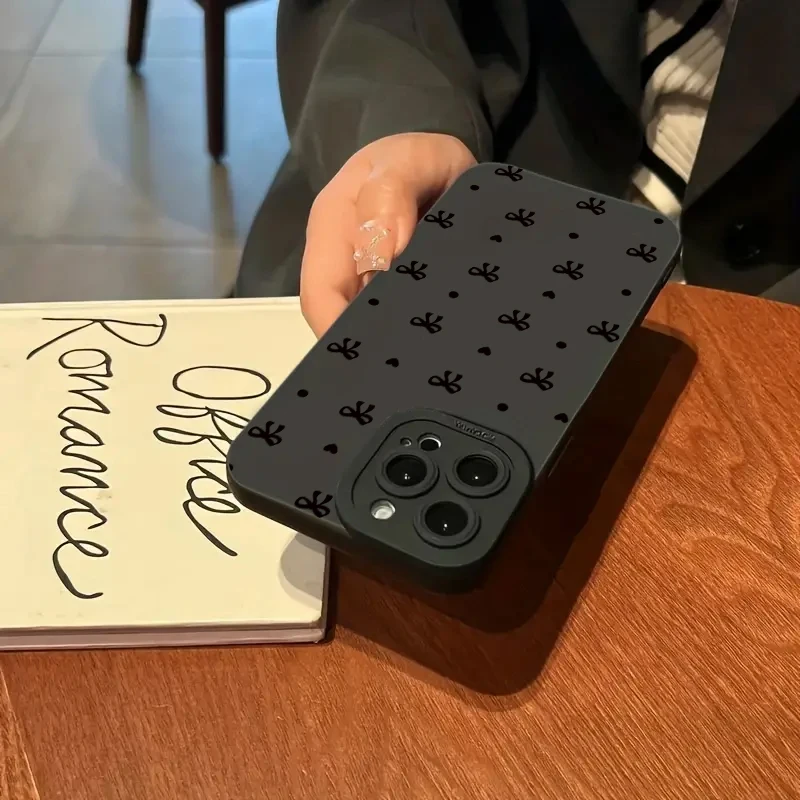 Модный черный чехол для телефона с бантом Vivo V30 Y200 V29e V29 V27 V27e V25 V23 V21 Y02 Y22s Y100 Y78 Y36 Y27