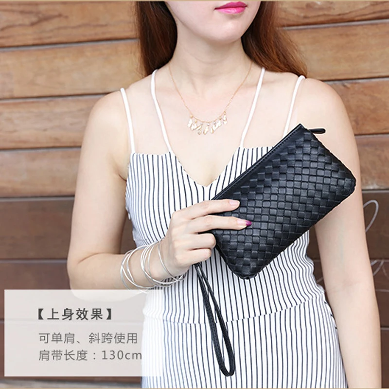 Clutch Bags For Women Fashion Woven Sheep Skin Chain Shoulder Crossbody Bags Ladies Weave Envelope Fashion Multi Function Bag images - 6