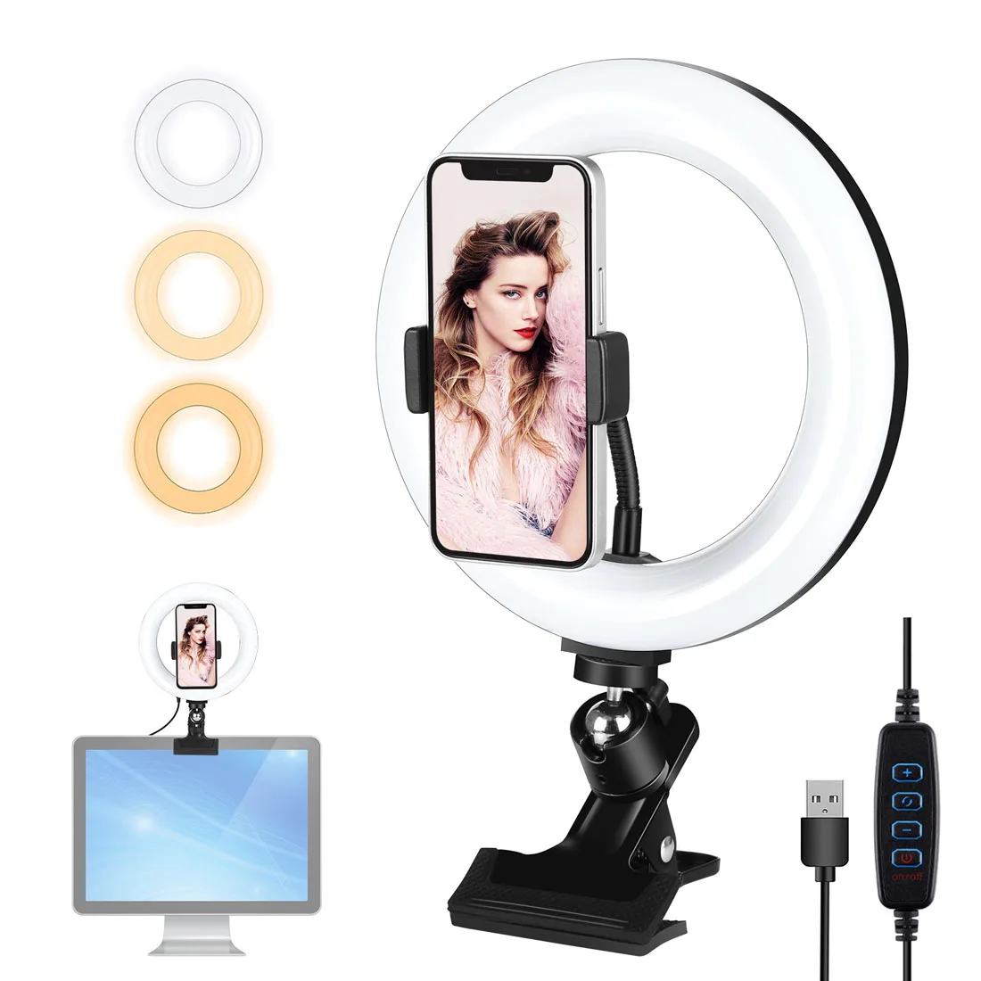 

PULUZ Selfie Ring Light For Desktop Computer Youtube Vlogging,Ring Lamp Video Conference Lighting Kit & Tripod Phone Holder Clip