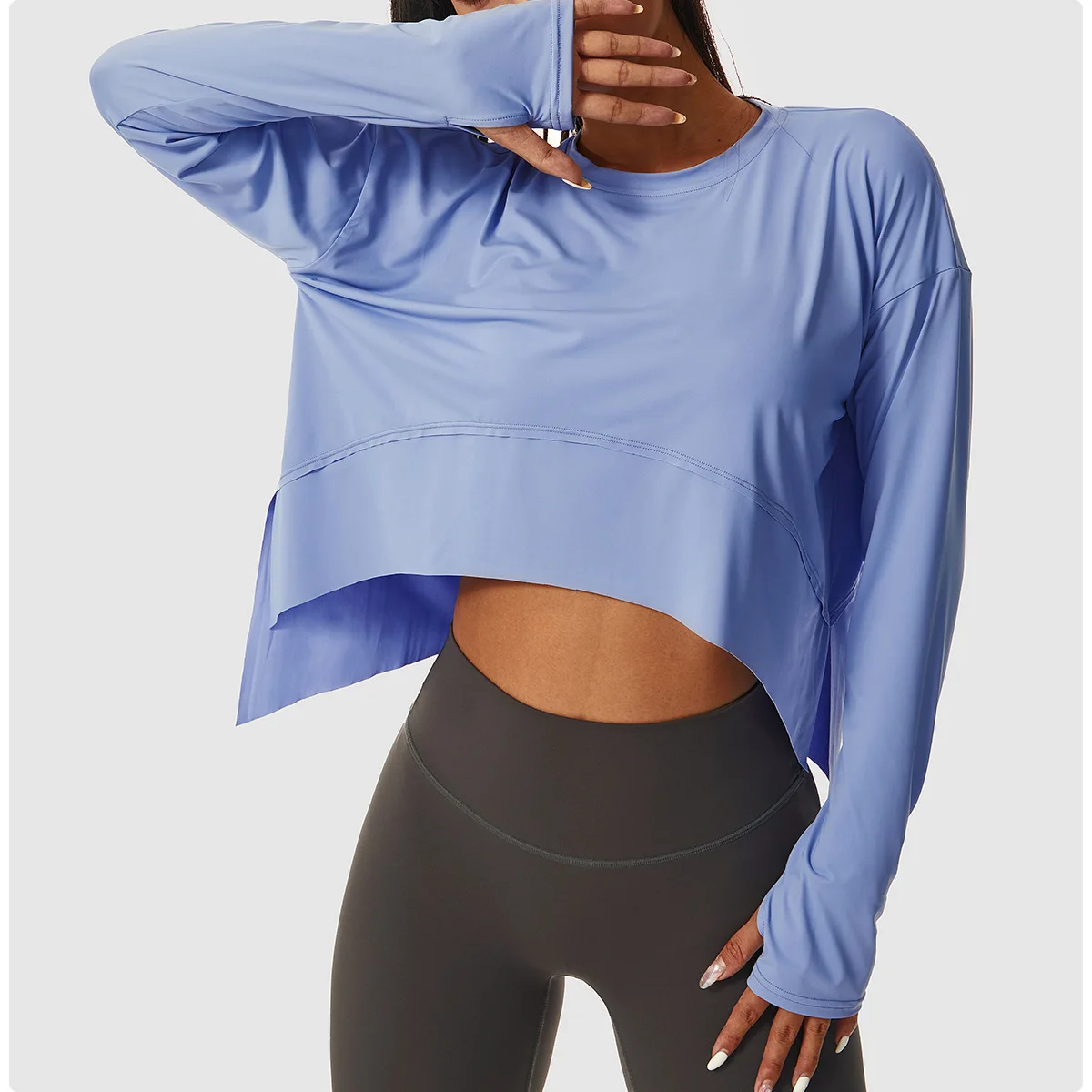 Women Sport Tops Workout Crop Sweatshirt Long Sleeve High Elastic Sports Cycling Running Training Loose Fitness Sport Blouse