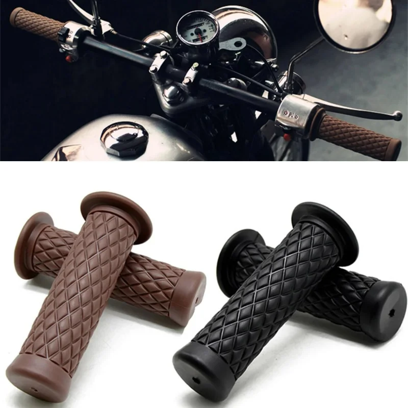 Motorcycle 22mm Universal Handle Grip Vintage Rubber Classic Motorcycle Non-slip Handlebars Off-road Dirt Pit Bike