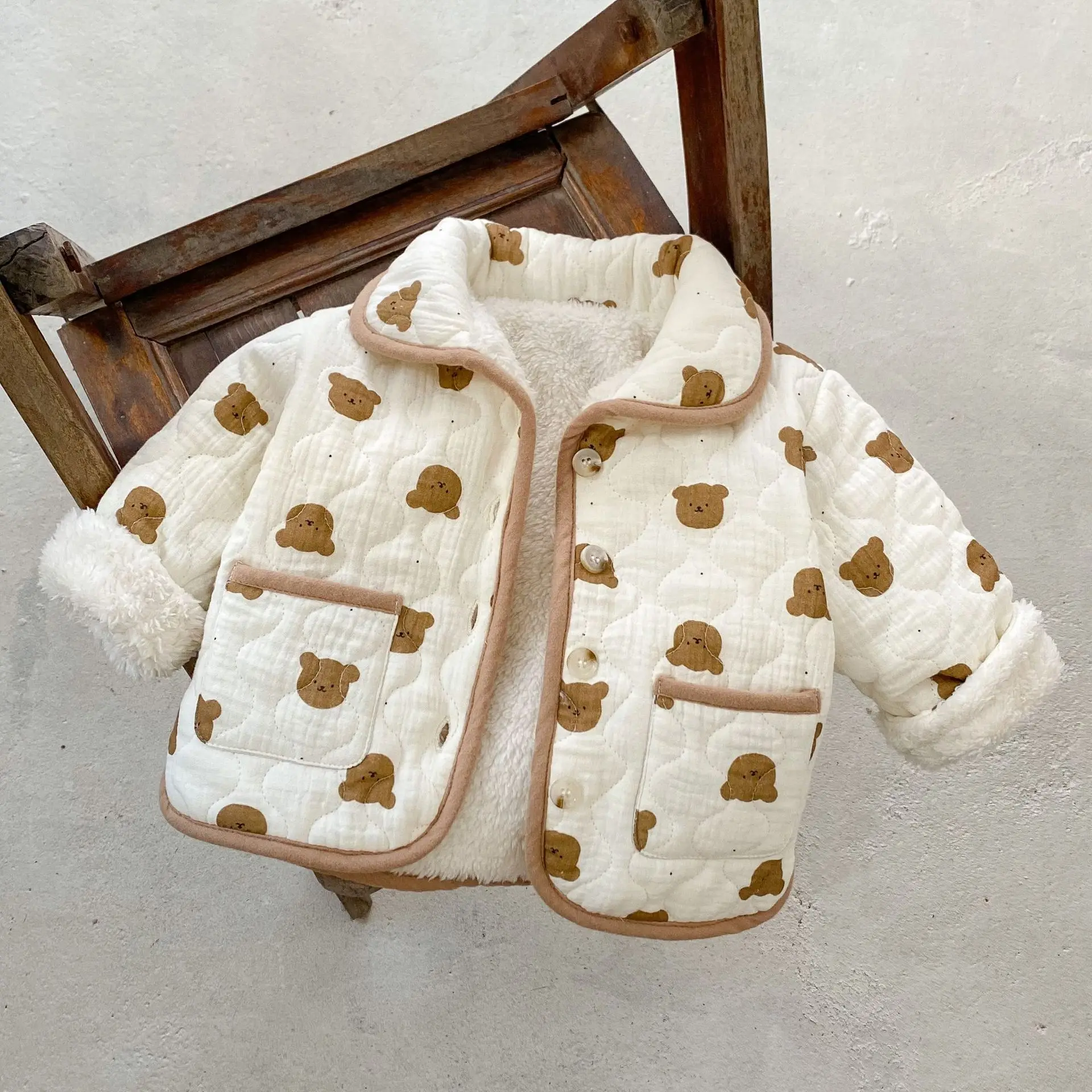 Baby Button Bear Cotton Padded Plush Coat Winter Thick Warm Jacket Clothing Child Thickening Boys Outwear Girls Fashion Clothes enlarge