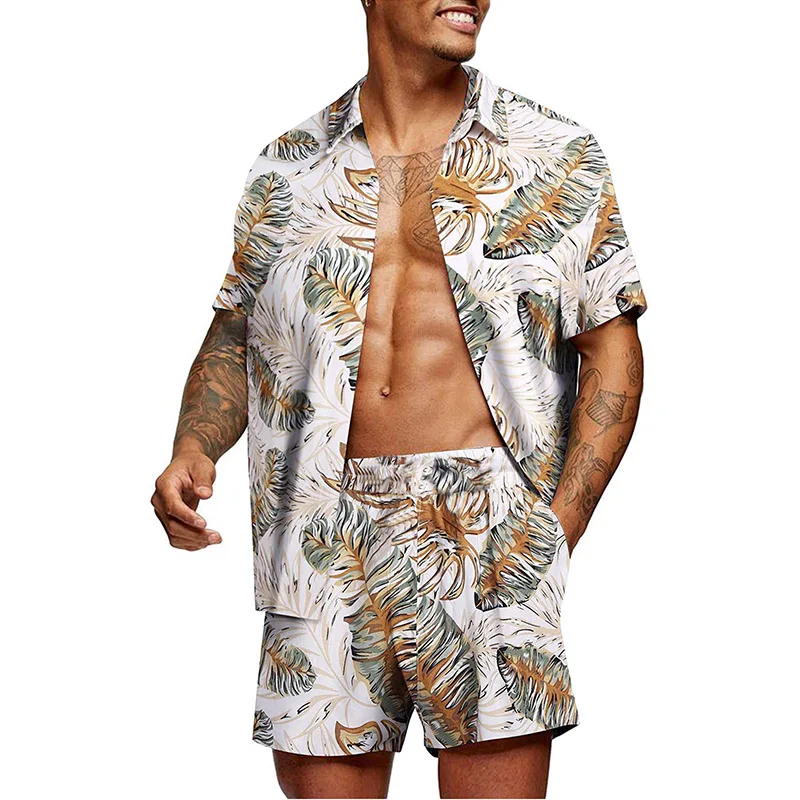 

Fashion Men Hawaiian Sets Summer Floral Printing Short Sleeve Button Shirt Beach Shorts Two Set Casual Trip Men's 2 Piece Suit
