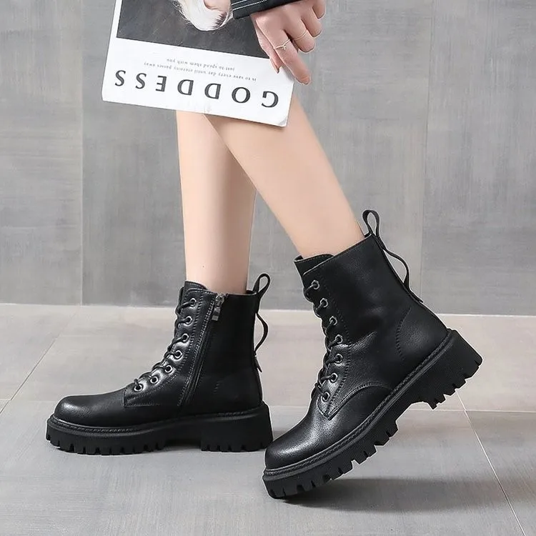 Women's Boots Pump Autumn Winter High Combat Boots Shoe for Women Platform Lace Up Shoes Winter Biker Ankle Women Military Boots