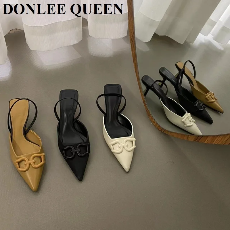 

Женские босоножки на высоком каблуке, туфли-лодочки с острым носком, элегантные свадебные сандалии на среднем каблуке с ремешком на пятке, Брендовая обувь с пряжкой, новинка весны 2023