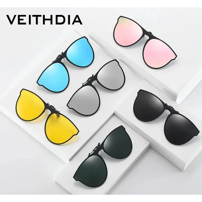 Фото Солнцезащитные очки VEITHDIA Round TAC с клипсой для активного отдыха, без оправы, унисекс, поляризованные линзы UV400, клипсы для очков для вождения VK3 №1