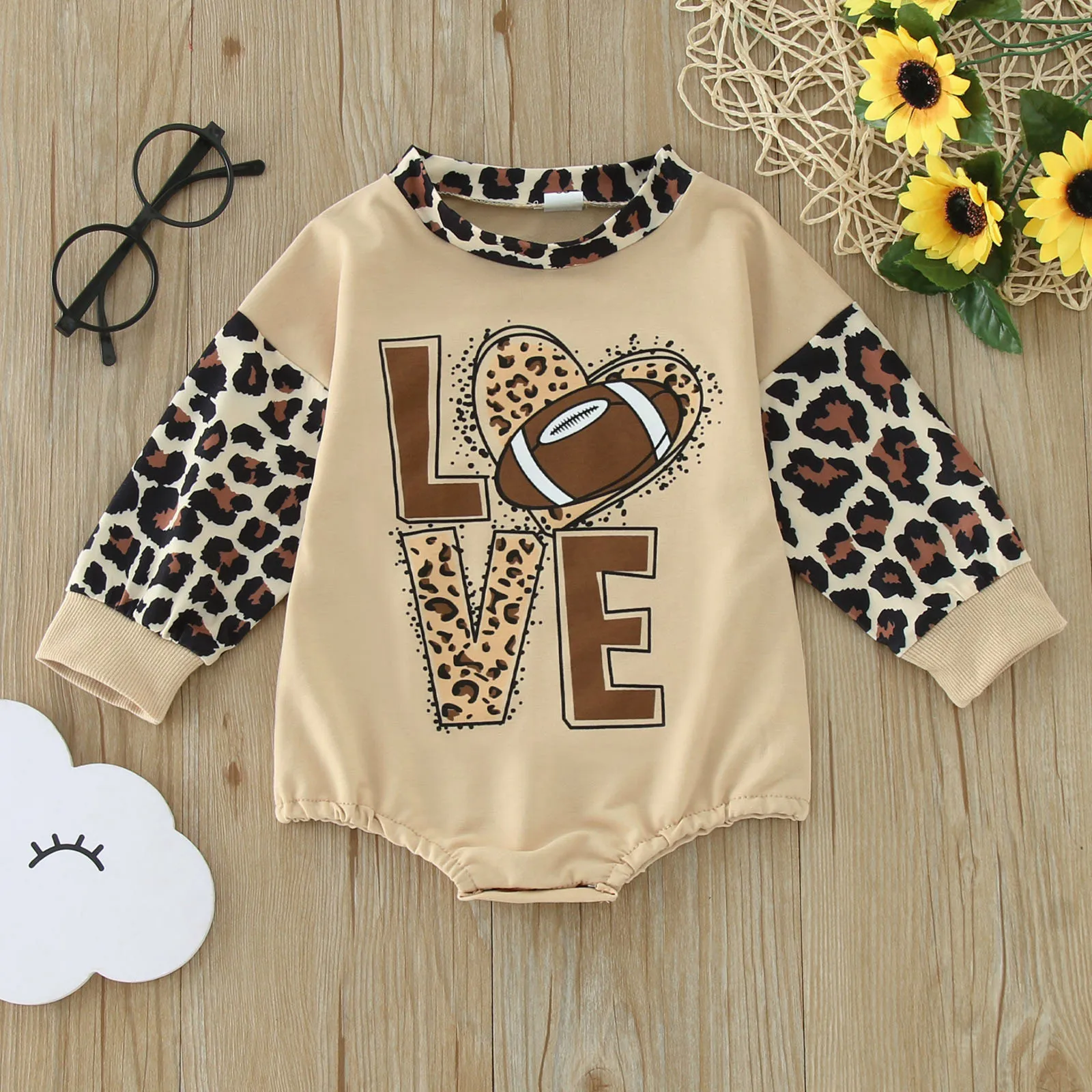 Boy Infant Flannel Baby Girl Boy Clothes Sweatshirt Romper Football Leopard Printed Bodysuit Long Little Boys Shorts Shirts