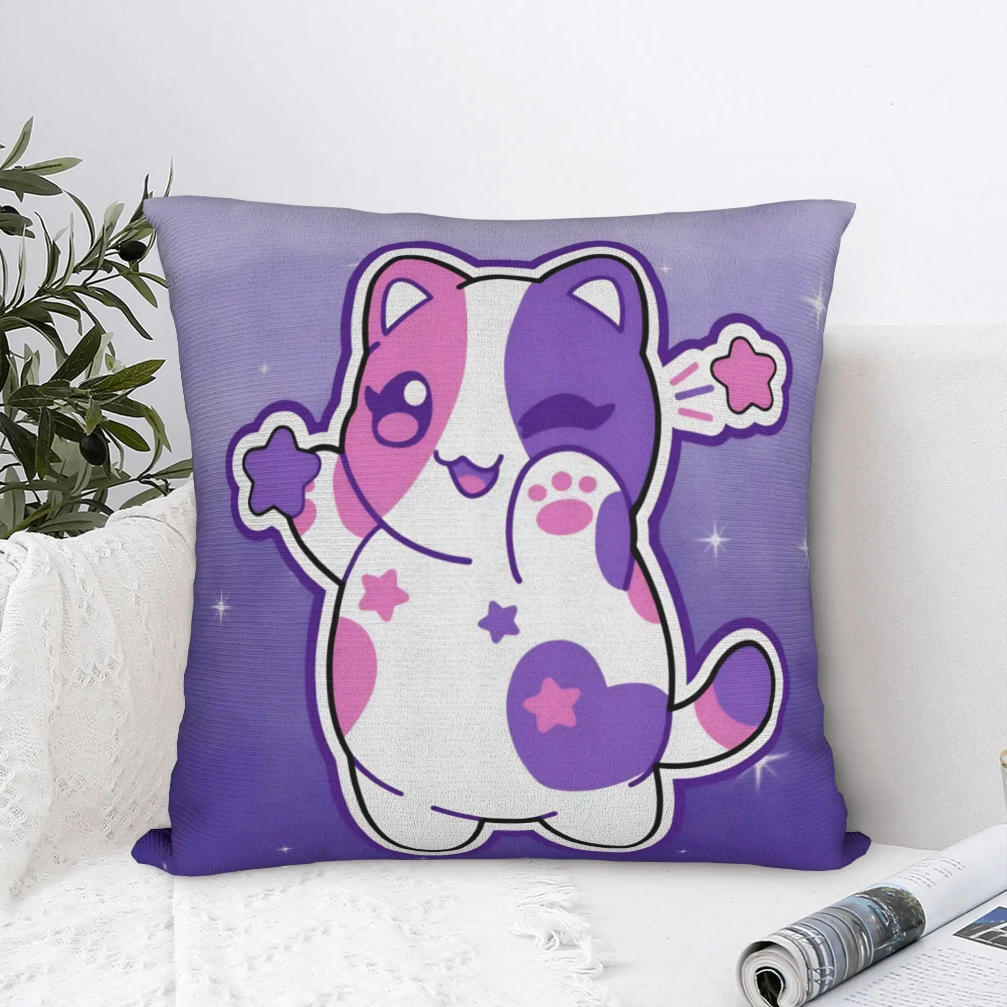 Фото Наволочка A-Aphmaus MeeMeow Sprinkles с принтом кошки, декоративная, милая, мультяшная, квадратная, из ткани, для подушки №1