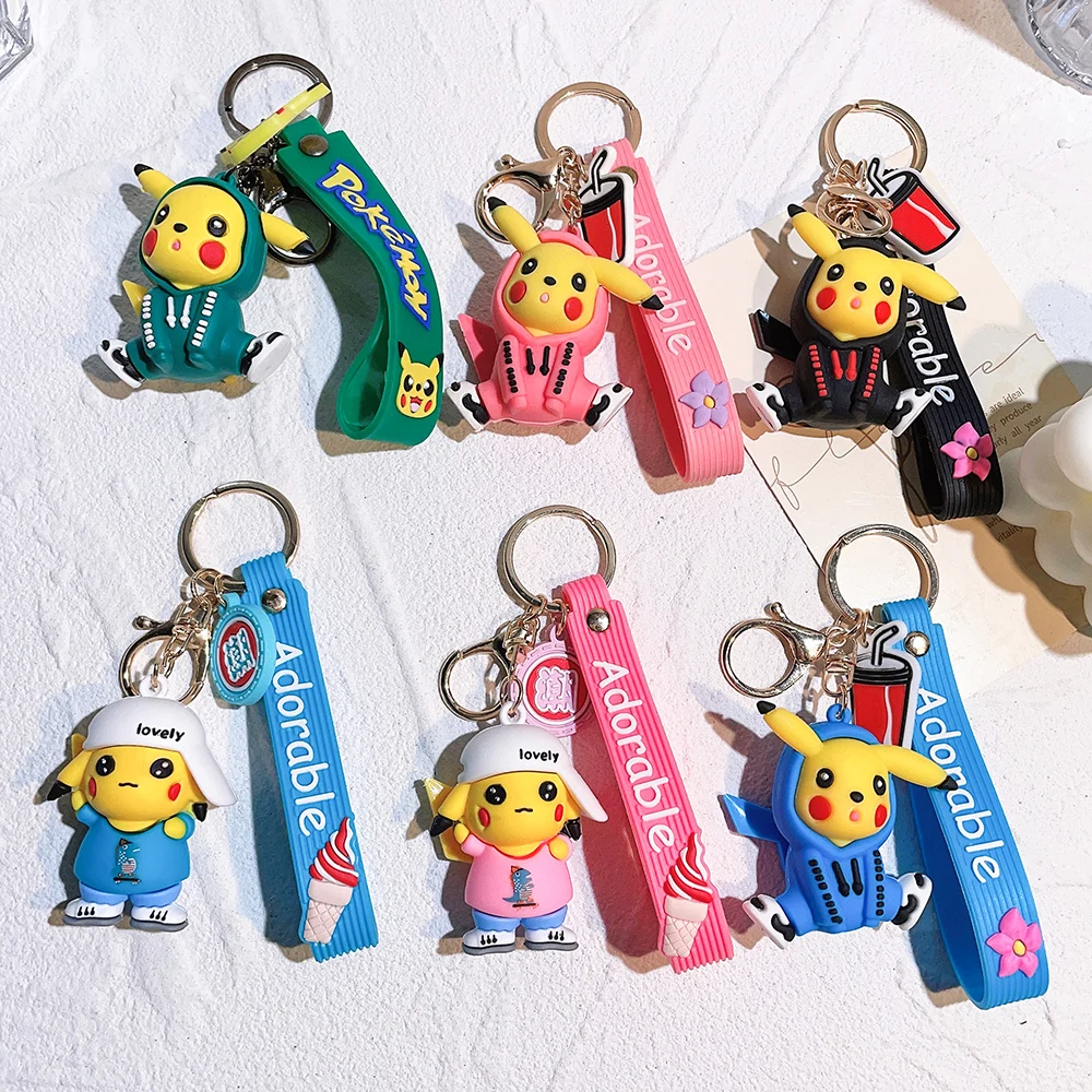 

Cartoon Anime Pokemon Kawaii Pendant Keychain Cute Pikachu Cosplay Silicone Figurine Model Keyring Backpack Ornament Toy Gift