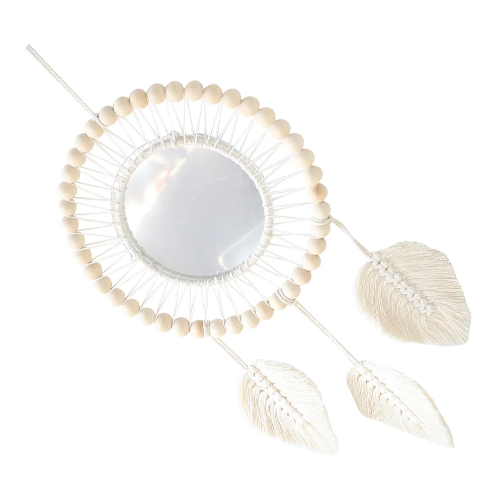 

Mirror Wall Macrame Hanging Decorative Round Circlerustic Bohemian Mirrors Leaves Fringe Rope Woven Tapestry Bathroom Farmhouse