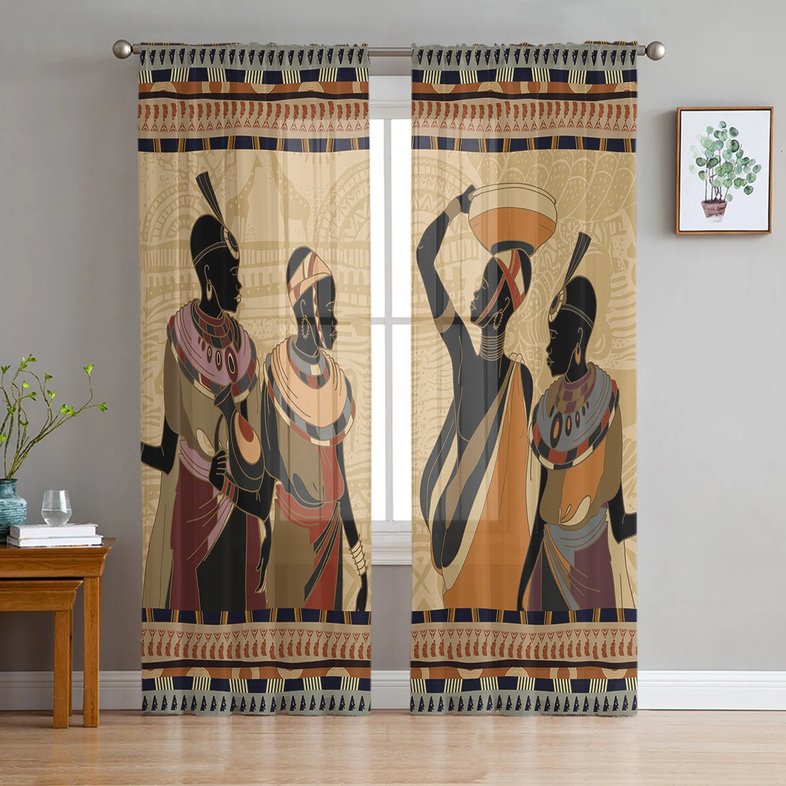 

Этнический стиль, Африканский женский черный народный костюм, тюлевые шторы для гостиной, спальни, вуаль, Занавески Из Органзы, прозрачные Оконные Занавески