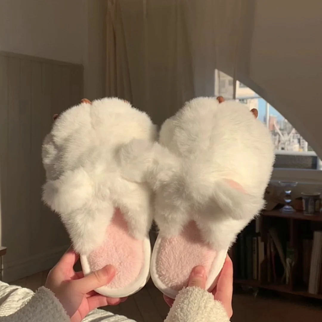 

Winter 2022 Plush Cotton Shoes Indoor New Product South Korea Cute Warm Cat Claw Cotton Slippers Women's Home Plush Anti-skid Mo