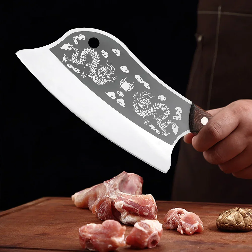 Сверхмощный китайский кухонный нож тесак для мяса мясника деревянная ручка из