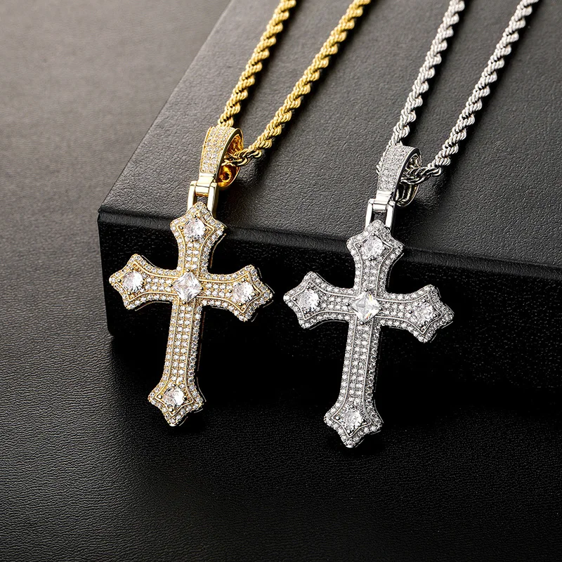 Фото Хип-хоп коготь квадратный циркон Bling Iced Out CZ крест подвески ожерелья для мужчин рэпер ювелирные изделия золото серебро цвет Прямая доставка №2