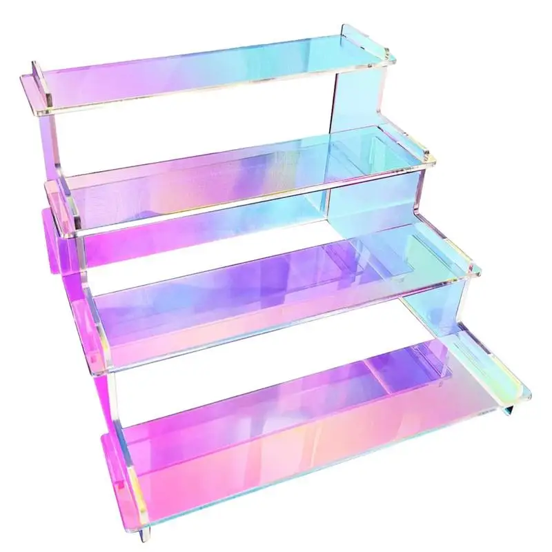 

Iridescent Acrylic Display Risers Four Layers Rainbow Stand Display Shelf Protective Film Floating Countertop Keepsake Dessert