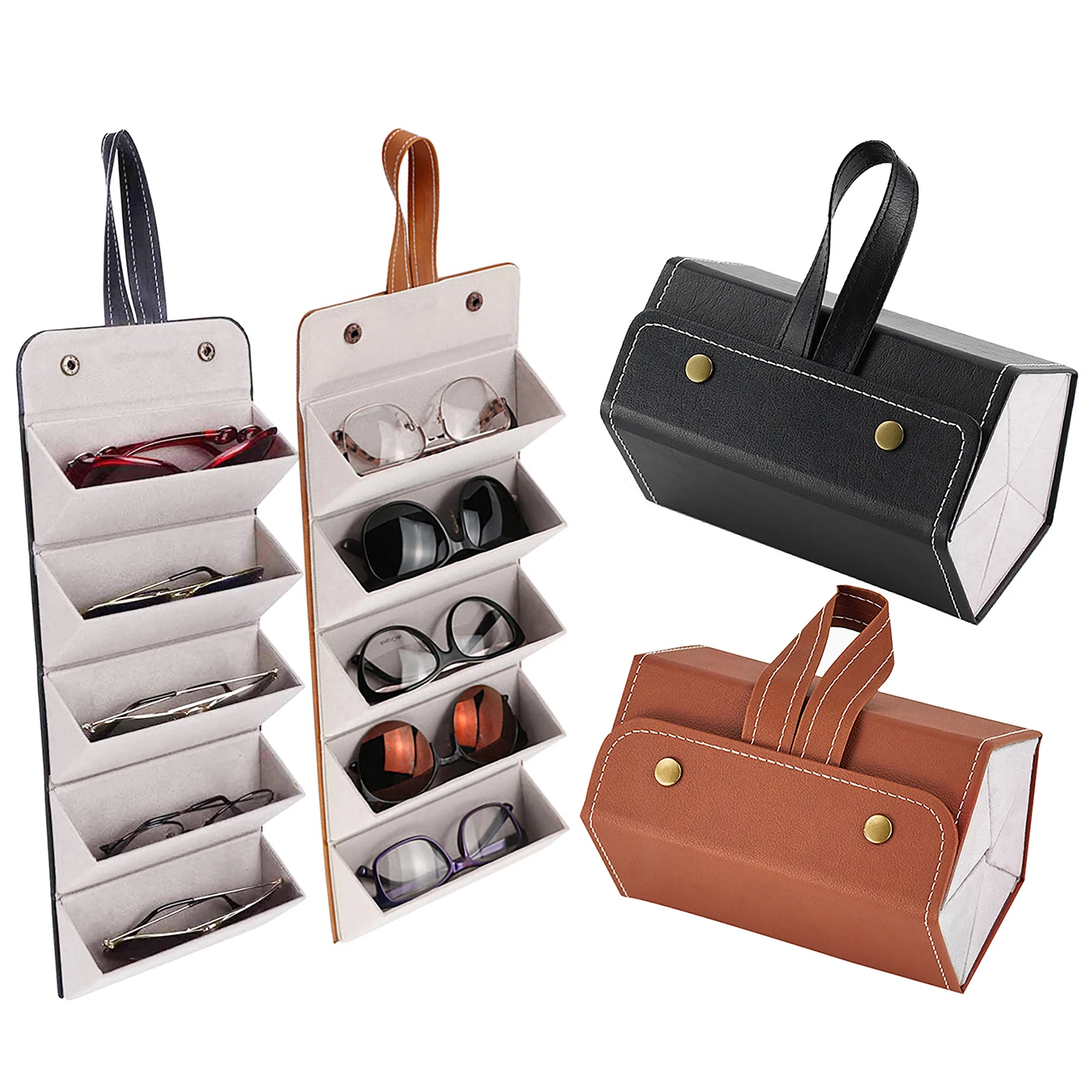 

Foldable Eyeglasses Case Sunglasses Organizer Case Men Women 5 Slot EyeGlass Holder Storage Travel Case Jewelry Organizer