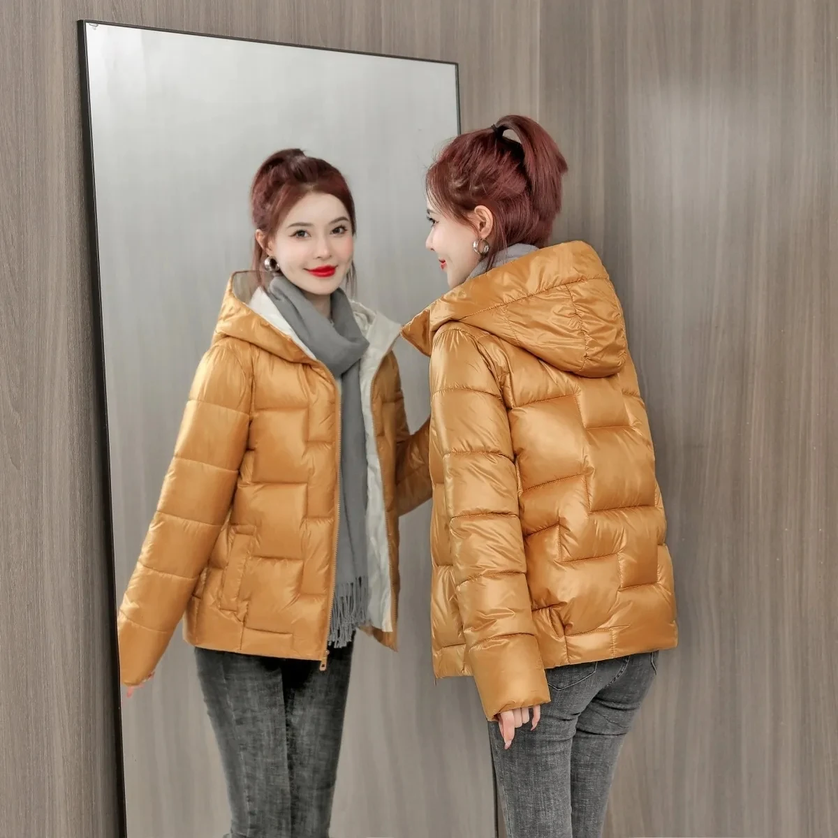 Down Cotton Coat Womens 2022 Autumn Winter New Fashion Loose Casual Padded Jacket Women Large Size Hooded Warm Shiny Parkas