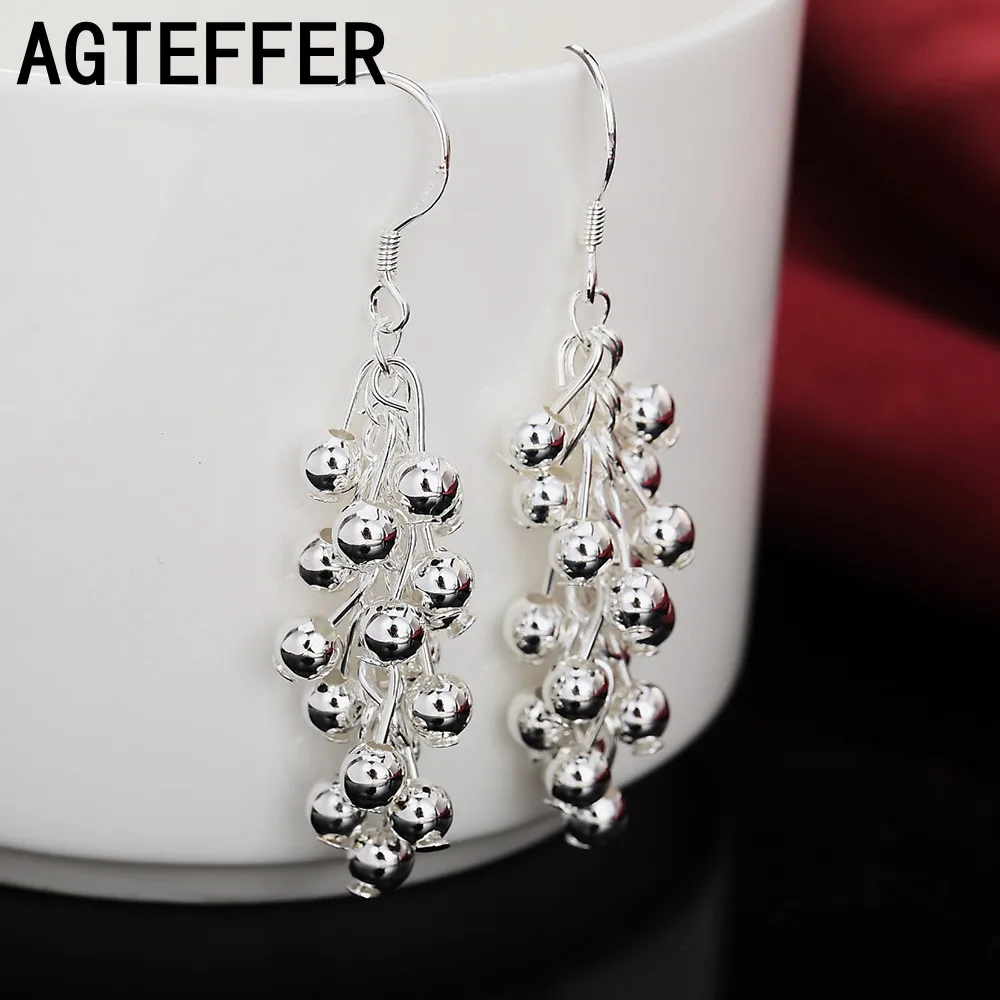 

AGTEFFER 925 Sterling Silver Earrings Light Grape Beads For Wedding Fashion Stud Earrings Women Jewelry Gift