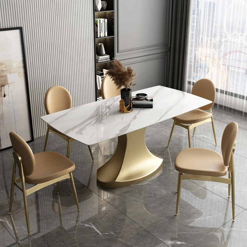 

Table Light Luxury High-end Rock Board Household Small Family Rectangular Modern Simple Bright Face Dining Table And Chair
