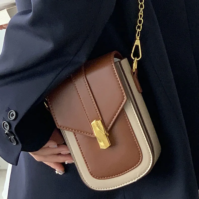 

Женская сумка на плечо с цепочкой и вставками, 2022, трендовые сумки через плечо из искусственной кожи для женщин, маленькие модные повседневн...