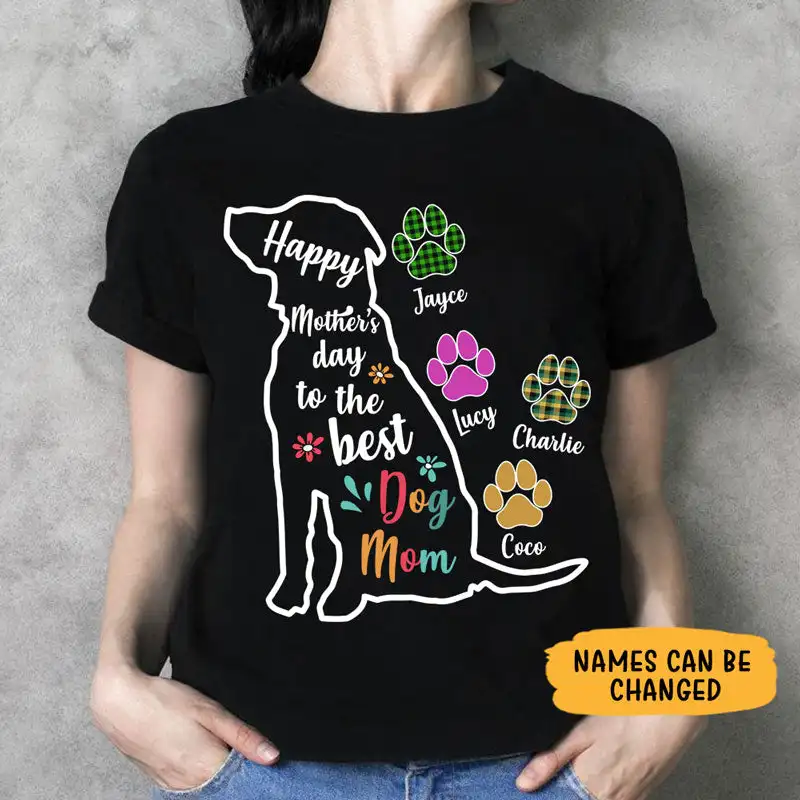 

Cotton Graphic T Shirts Print Happy Mother's Day To Best Dog Mom, Dark Color Custom T-shirt, Personalized Gifts for Dog Lovers