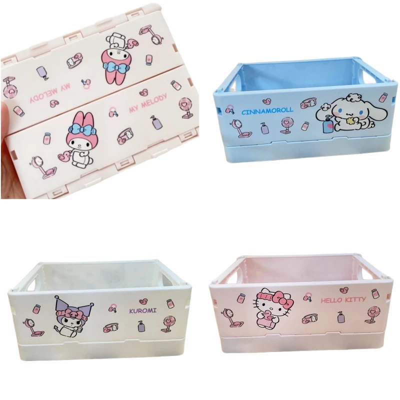 

Sanrios Kuromi Cinnamoroll Cute Tabletop Tv Remote Storage Basket Makeup Cosmetic Foldable Office Stationery Pen Boxes New